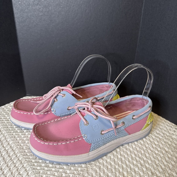 Sperry Intrepid Top-Sider Boat‎ Leather Girl Size 4.5 M Pink/Blue/Yellow - Picture 1 of 9